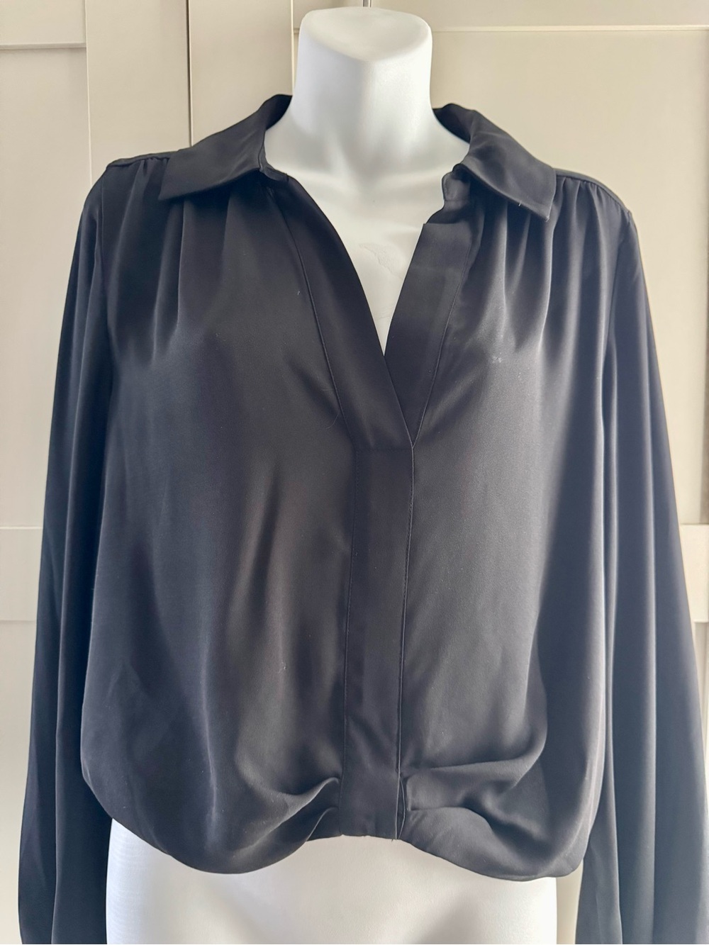 Classic Black Button-Down Blouse with Soft Drape